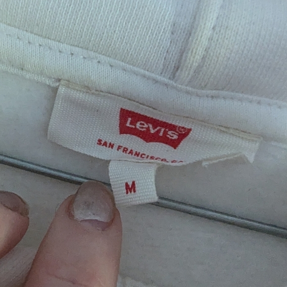 Levi's Two Horse Raw Cut Hem Hoodie White Women's M - Picture 3 of 8